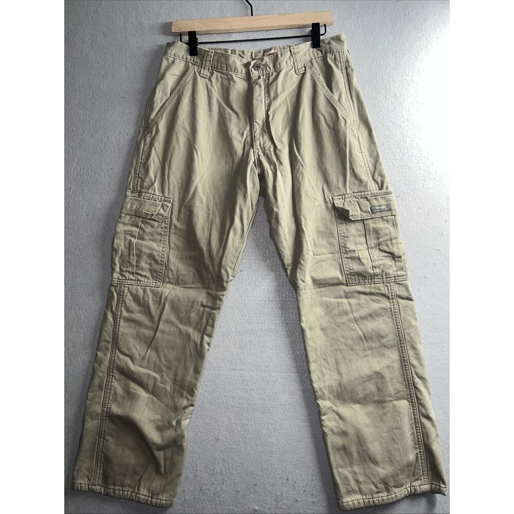 Wrangler Cargo Pants Fleece Lined Beige 32x30 Outdoor Rugged Camping